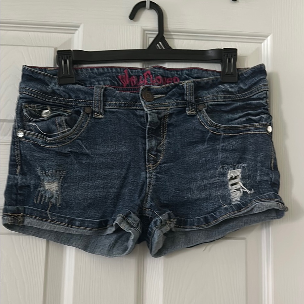 Wallflower Blue Jean Shorts Distressed Low-Rise